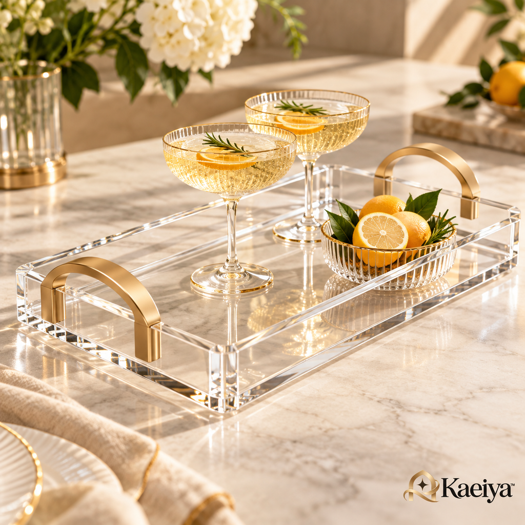 Kaeiya™ Clear Acrylic Serving Tray with Gold Handles — branded hero
