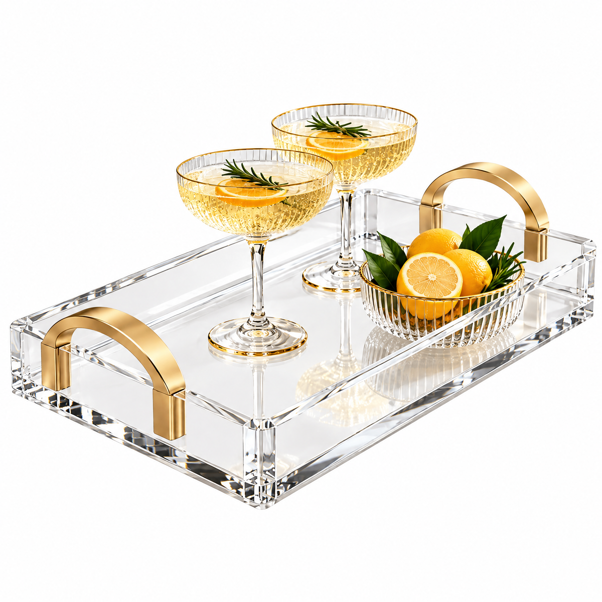 Kaeiya™ Clear Acrylic Serving Tray with Gold Handles — feature details