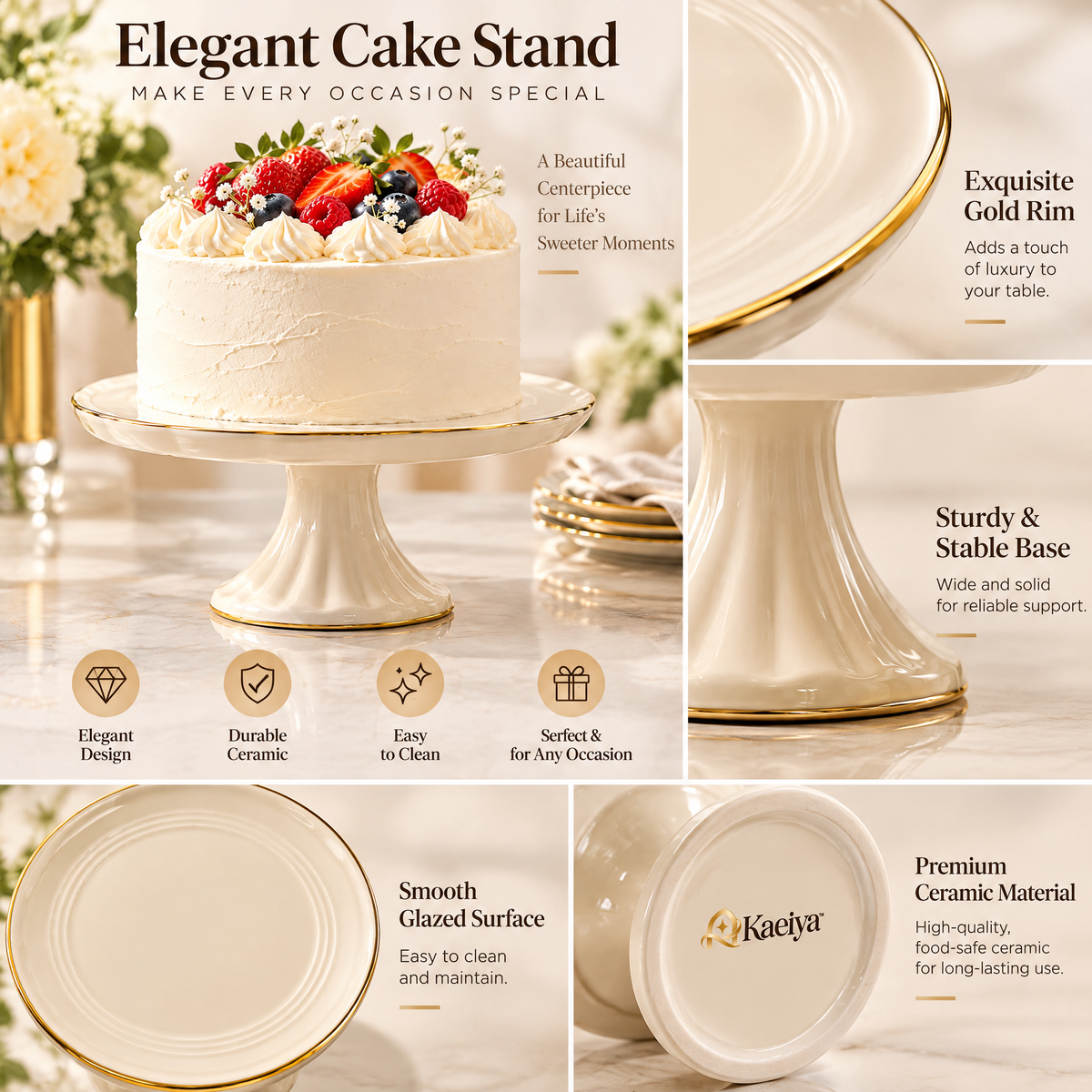 Kaeiya™ Ivory Pedestal Cake Stand — styled setting