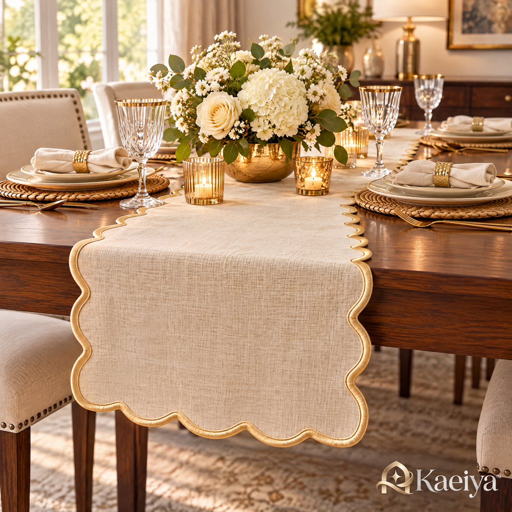 Kaeiya™ Scalloped Linen Party Table Runner — feature details