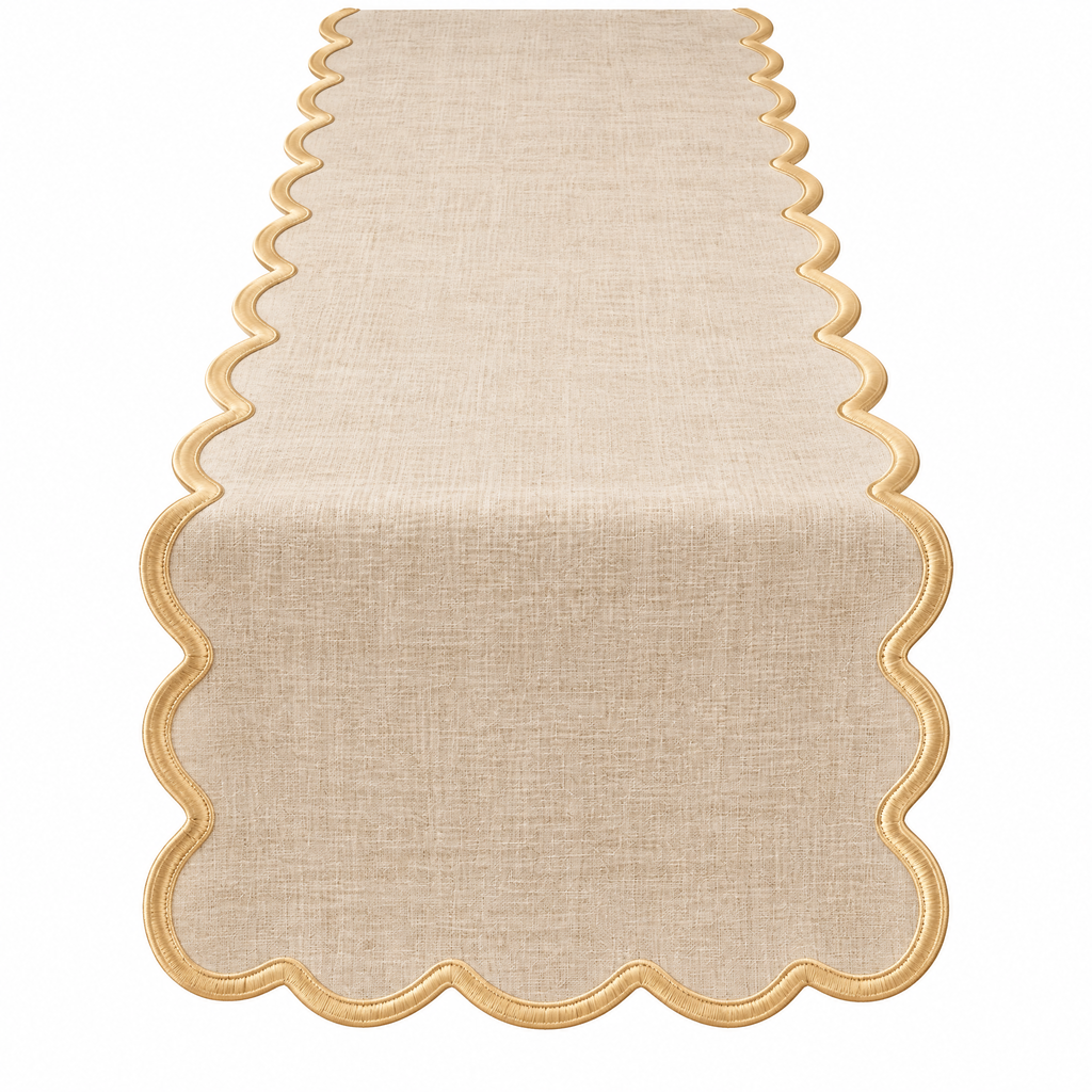 Kaeiya™ Scalloped Linen Party Table Runner — styled setting