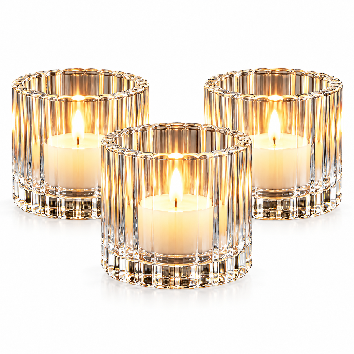 Kaeiya™ Ribbed Glass Votive Holder Set — product view