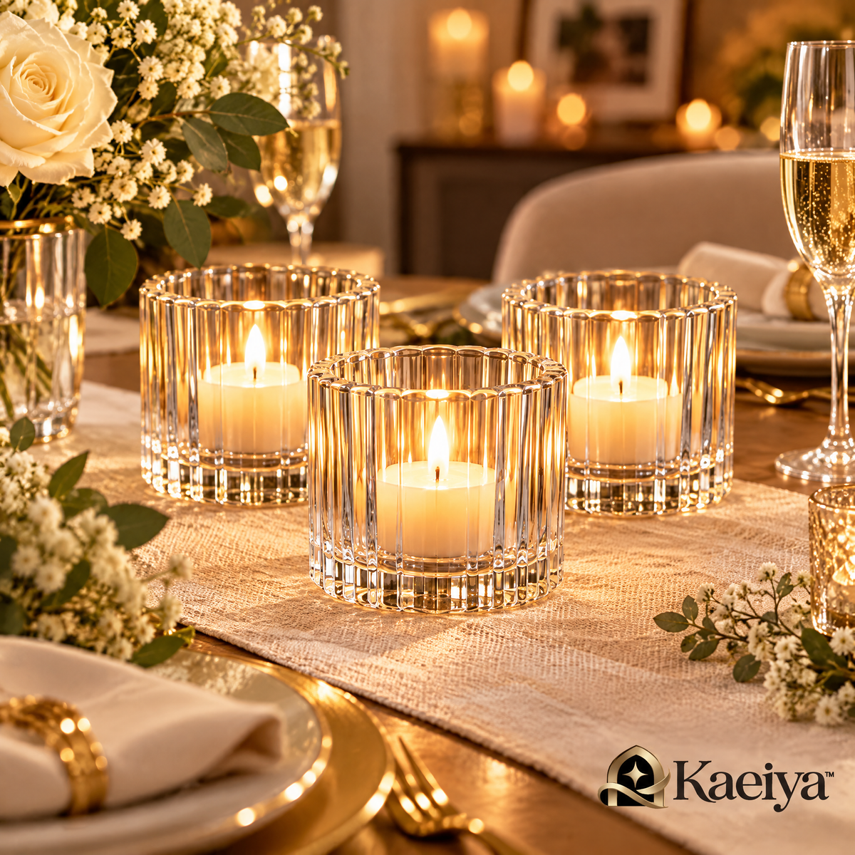Kaeiya™ Ribbed Glass Votive Holder Set — feature details