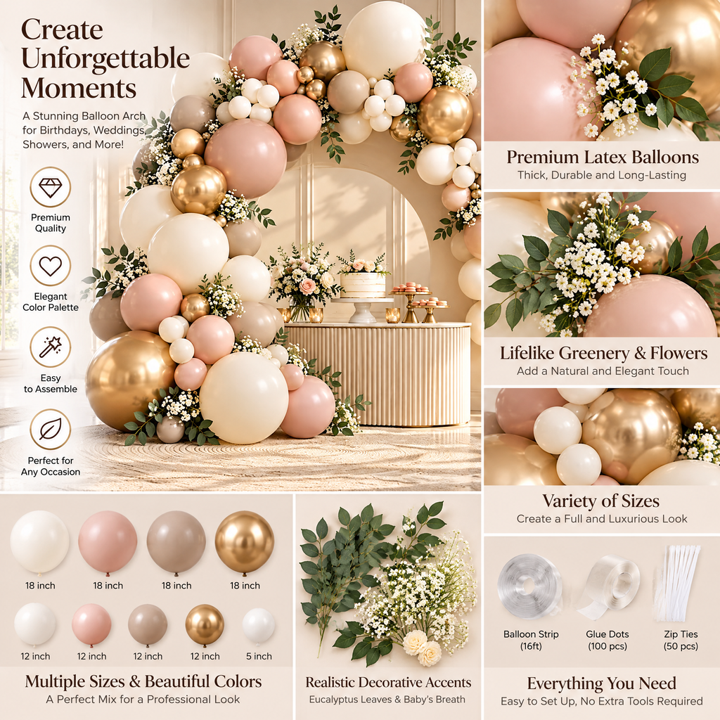Kaeiya™ Neutral Balloon Garland Kit — styled setting