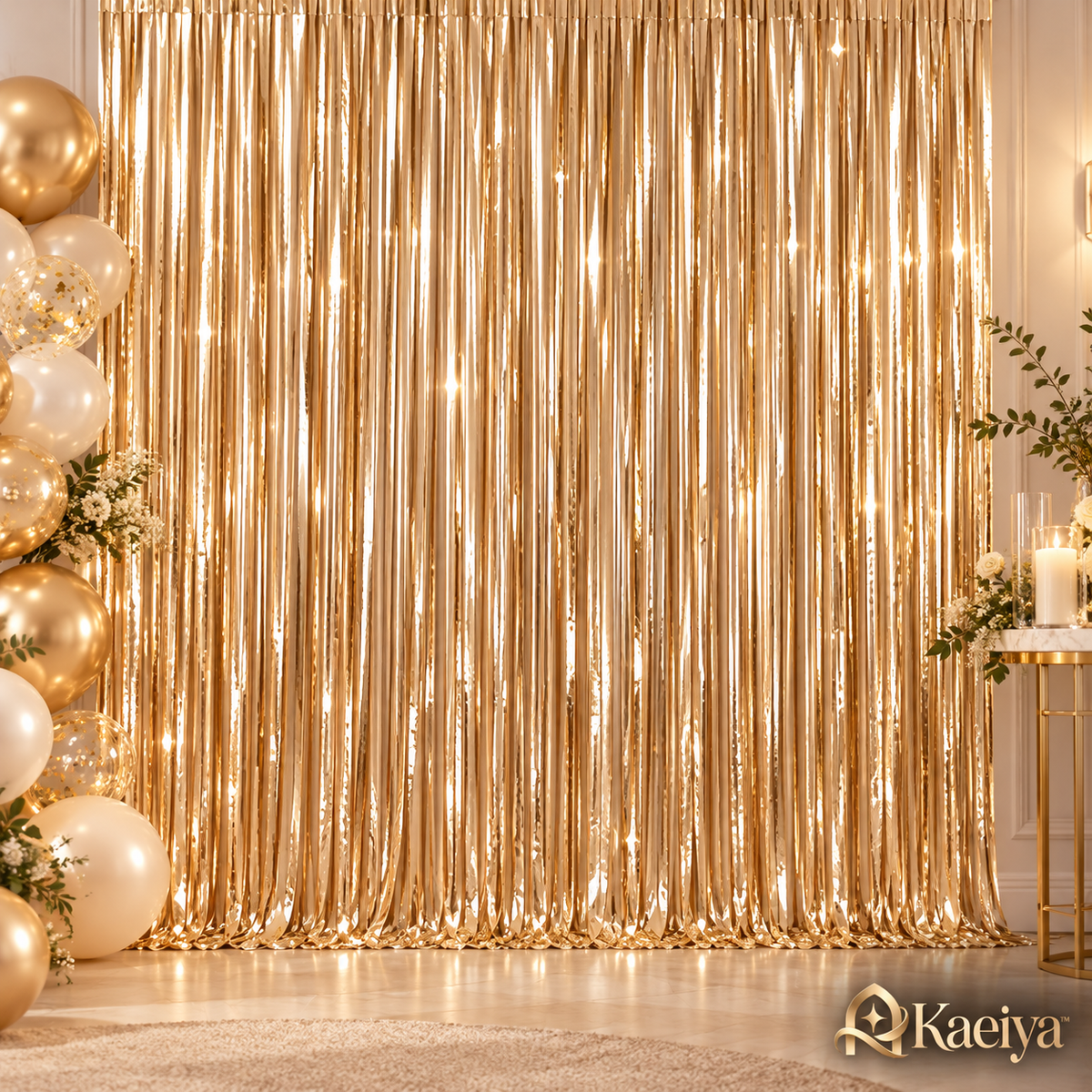 Kaeiya™ Champagne Fringe Party Backdrop — branded hero
