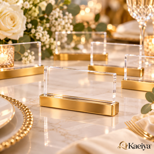 Kaeiya™ Clear Acrylic Place Card Holder Set — branded hero