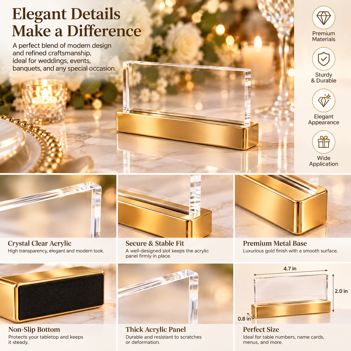Kaeiya™ Clear Acrylic Place Card Holder Set — feature details