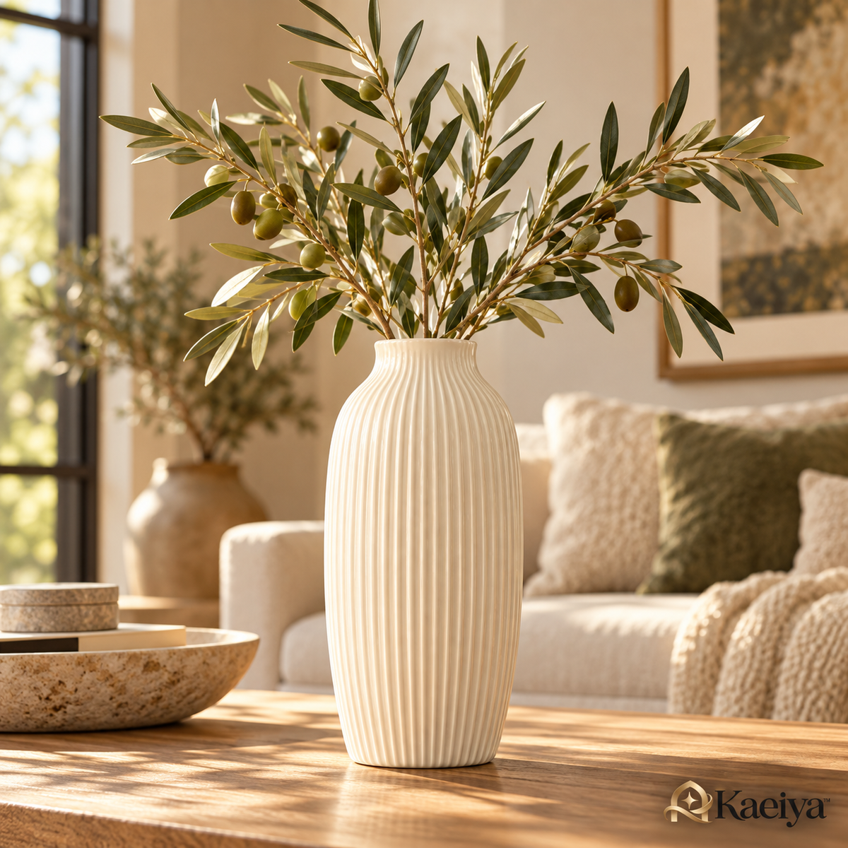 Kaeiya™ Ribbed Ceramic Vase — branded hero