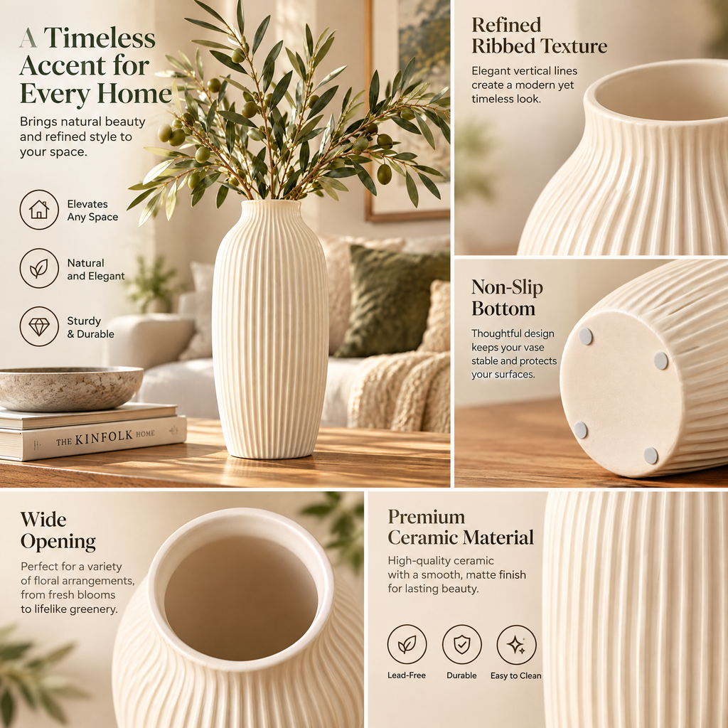 Kaeiya™ Ribbed Ceramic Vase — product view