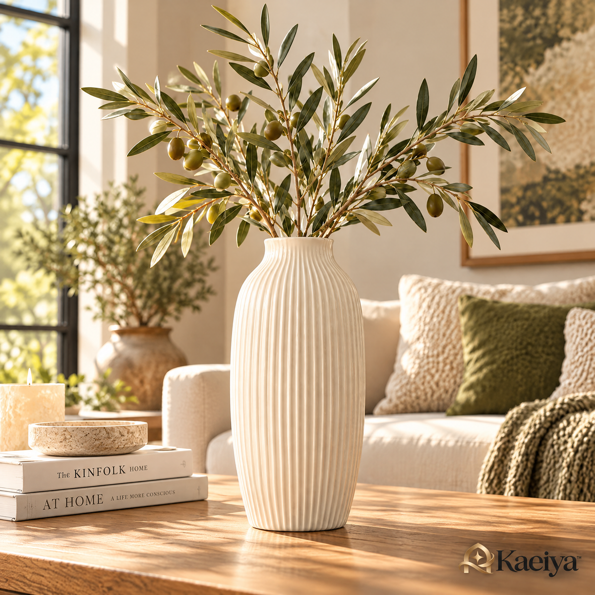 Kaeiya™ Ribbed Ceramic Vase — styled setting