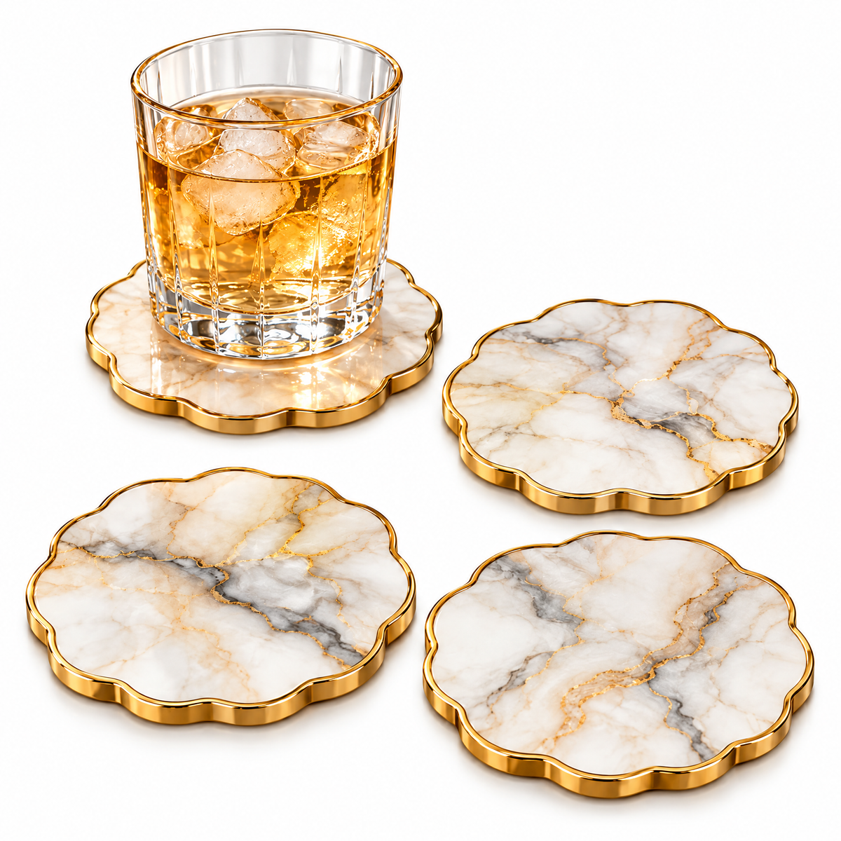 Kaeiya™ Marble-Look Scalloped Coaster Set — product view