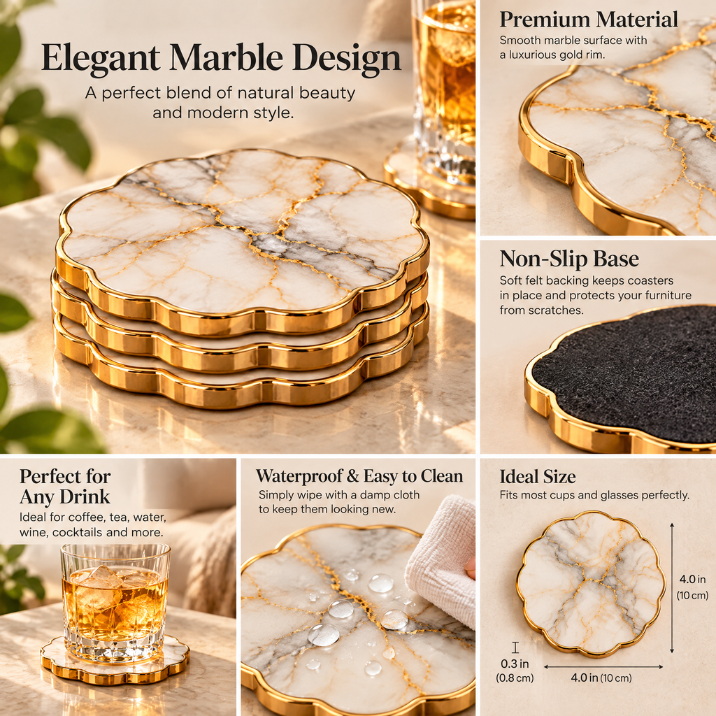 Kaeiya™ Marble-Look Scalloped Coaster Set — feature details
