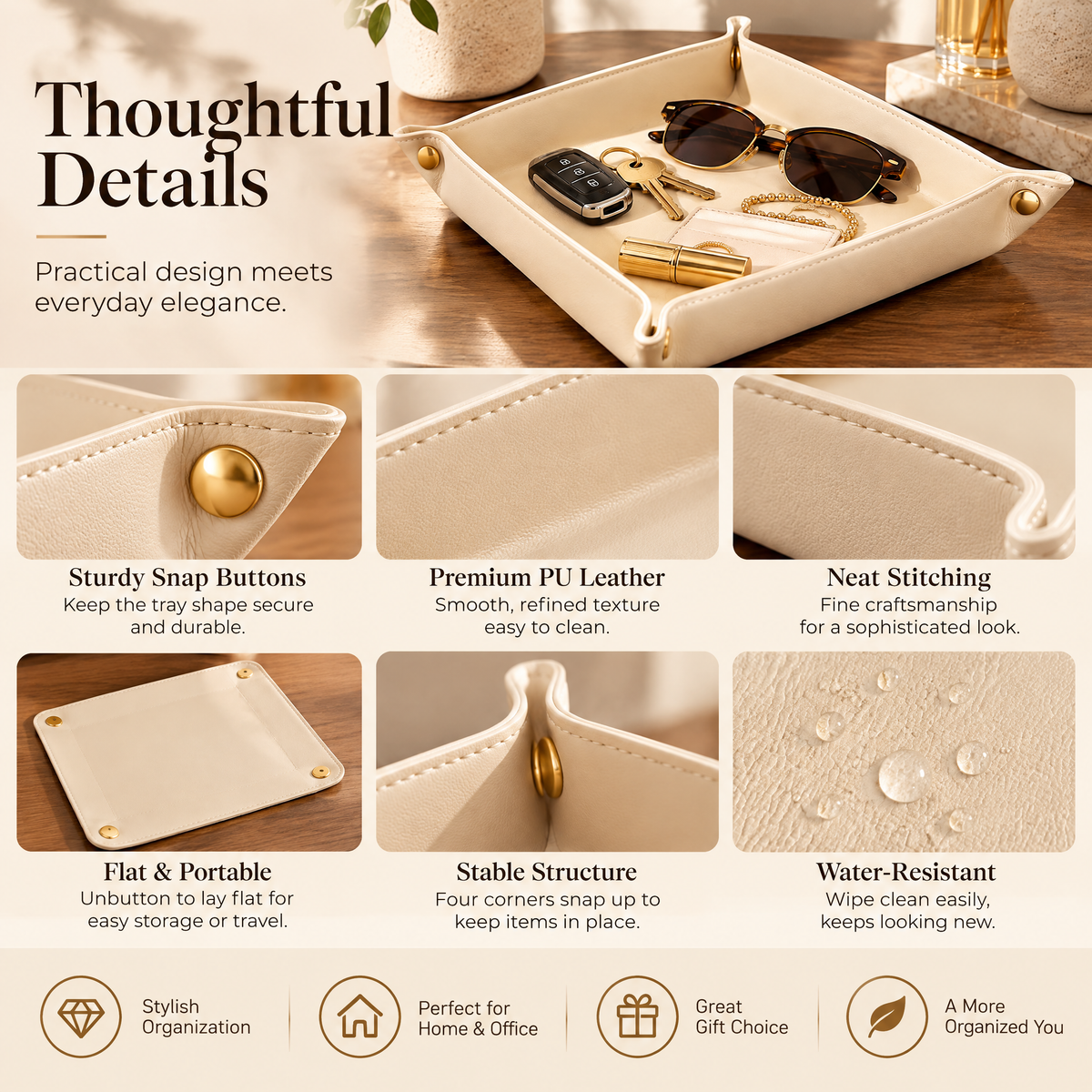 Kaeiya™ Faux Leather Catchall Tray — styled setting