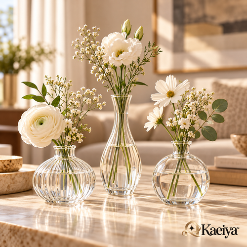 Kaeiya™ Clear Glass Bud Vase Trio — branded hero